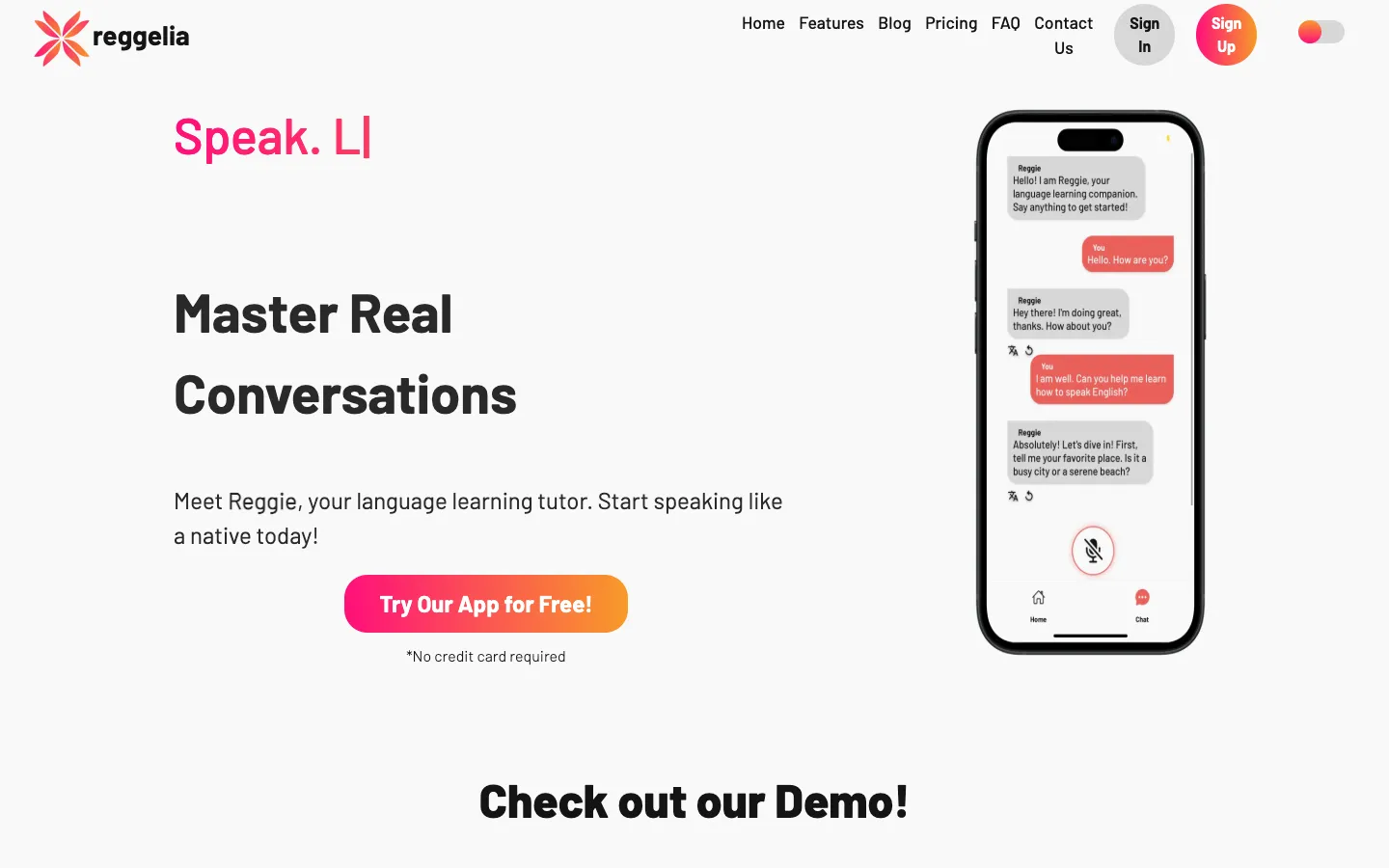 Screenshot of the Reggie homepage