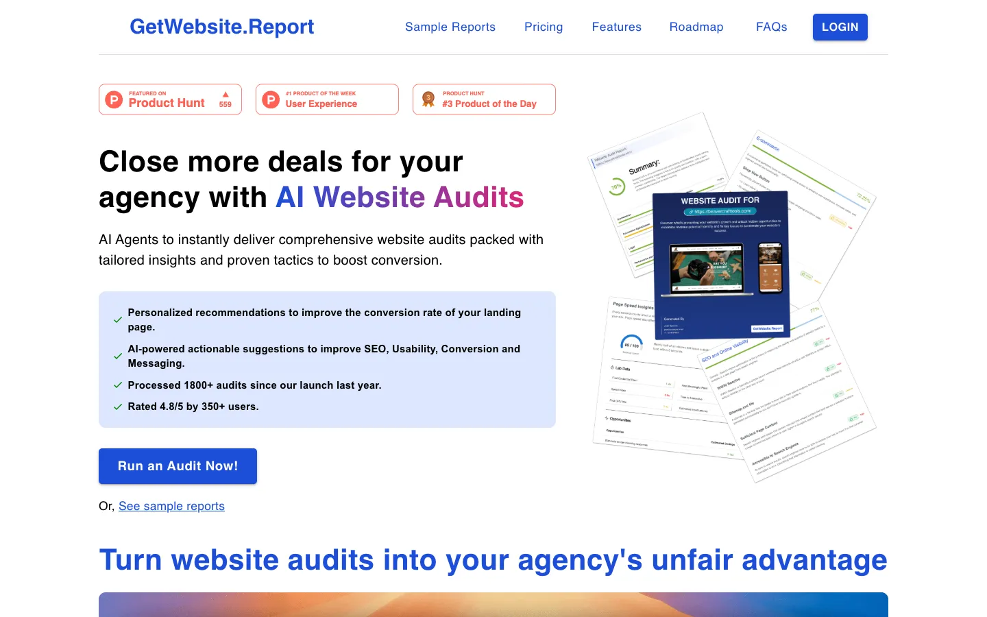 Screenshot of the GetWebsite.Report homepage