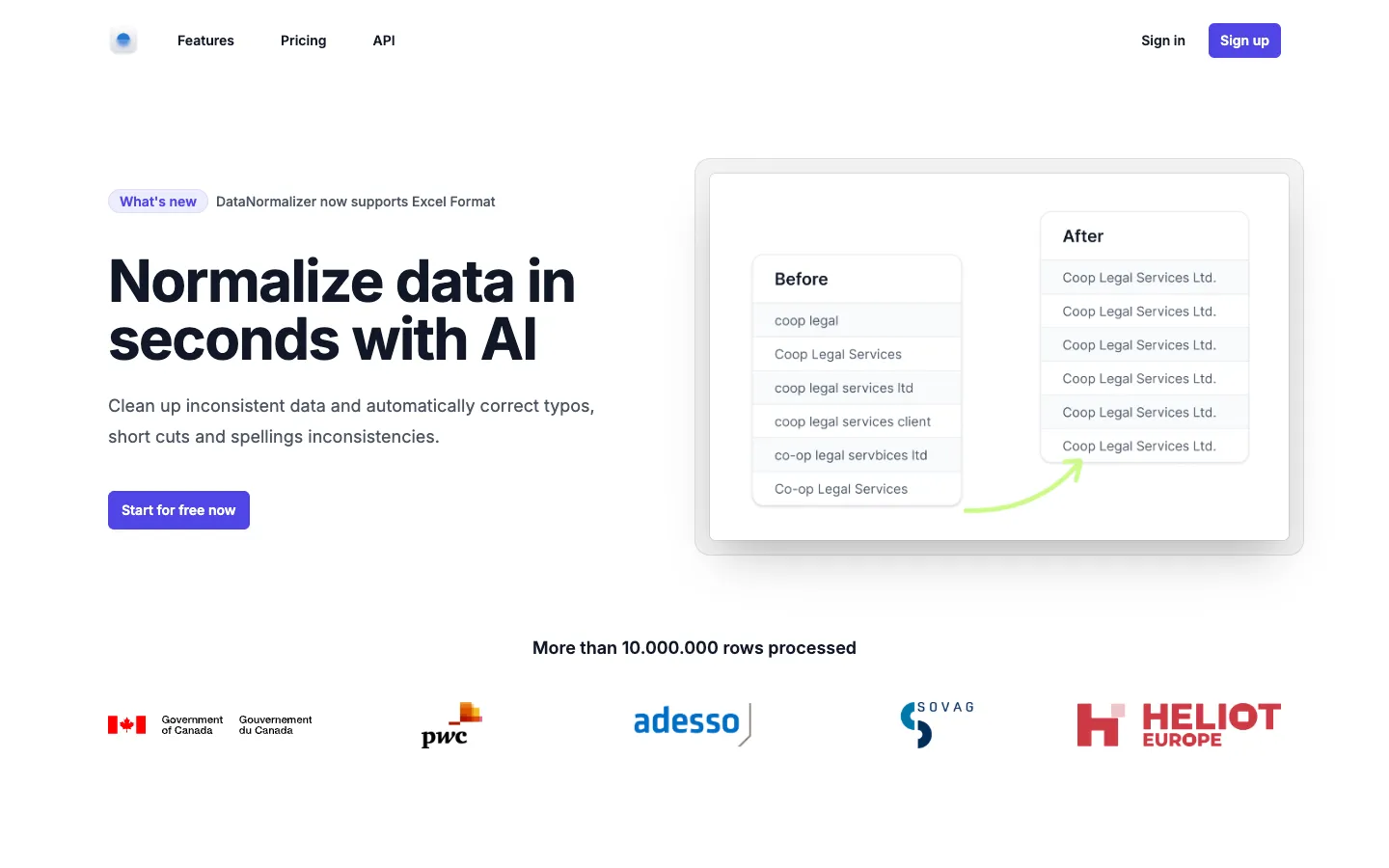 Screenshot of the Data Normalizer homepage
