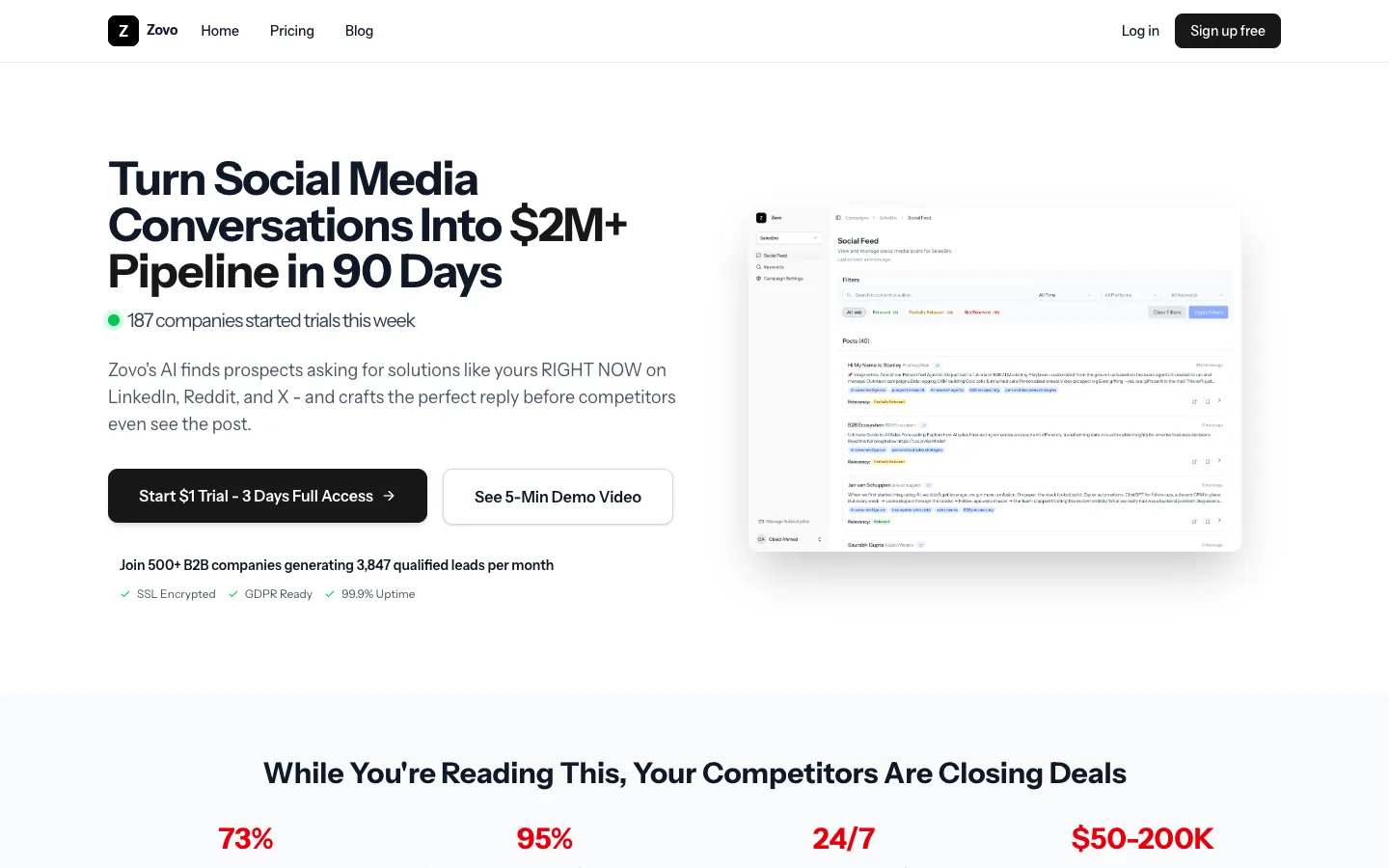 Screenshot of the Sparksocial homepage