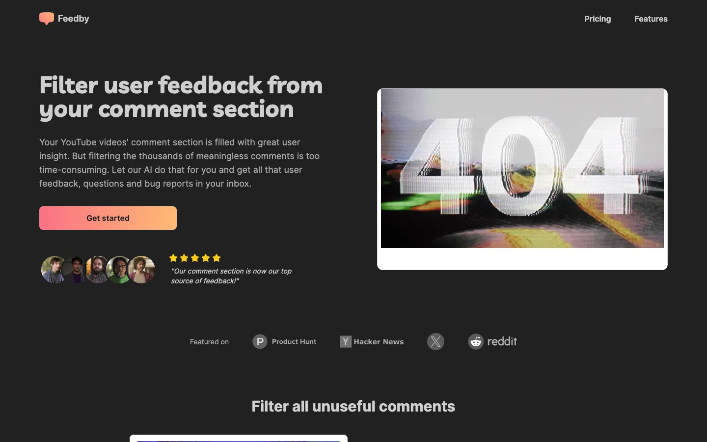 Screenshot of the Feedby homepage