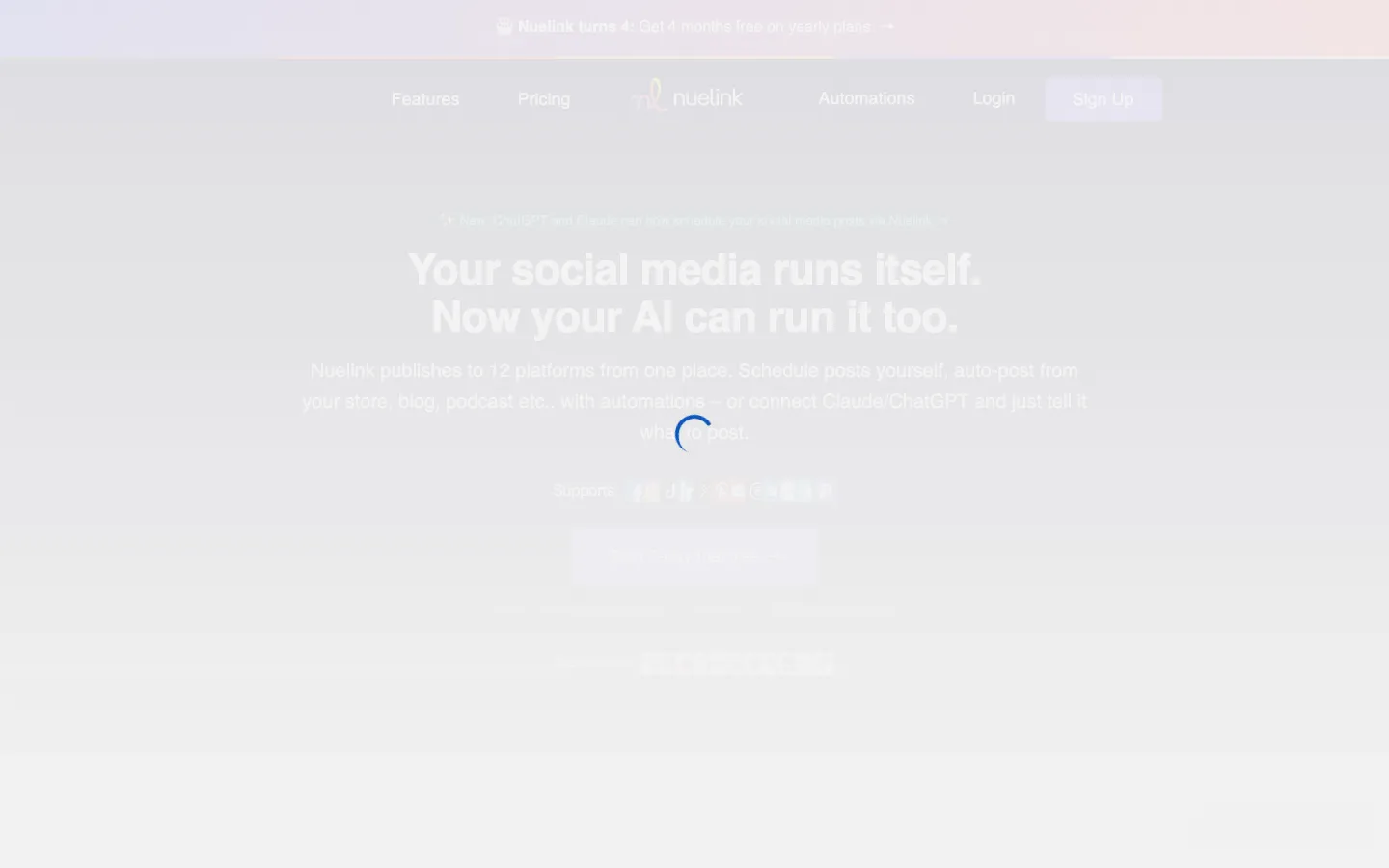 Screenshot of the Nuelink homepage