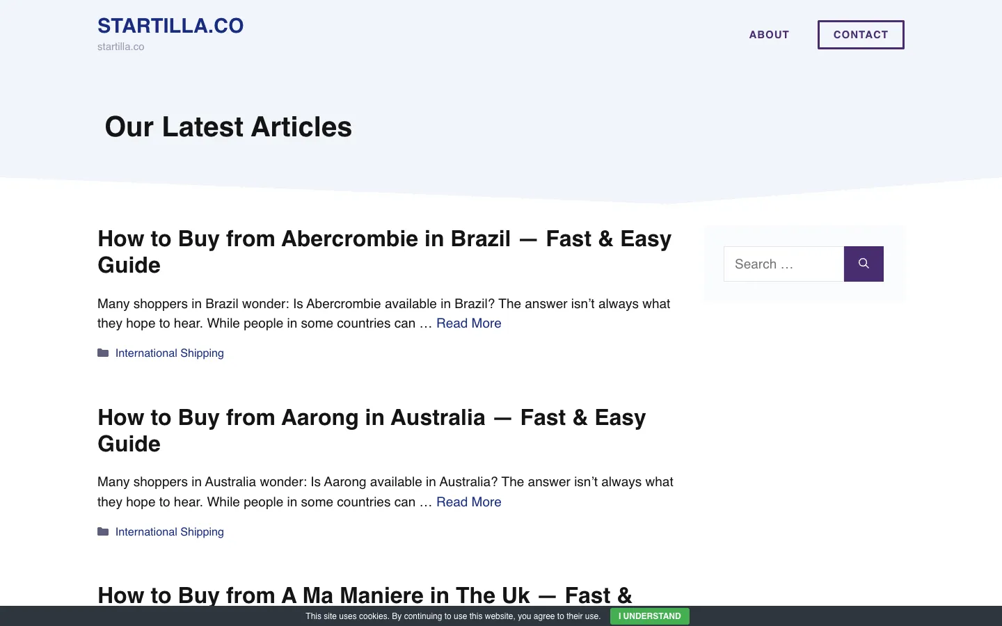 Screenshot of the Startilla homepage