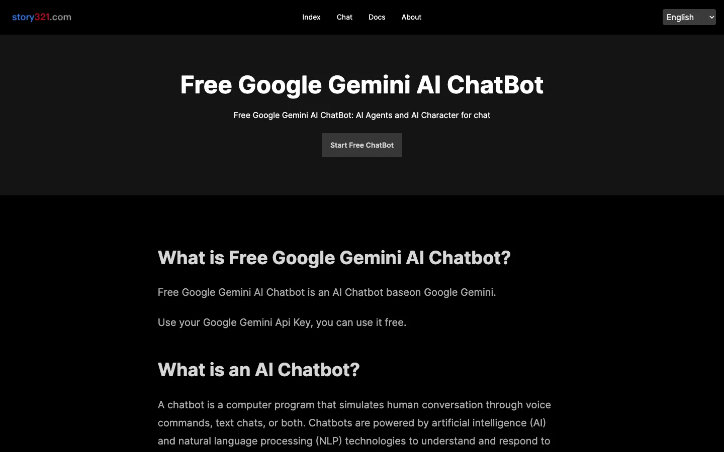 Screenshot of the Free Google Gemini AI ChatBot homepage
