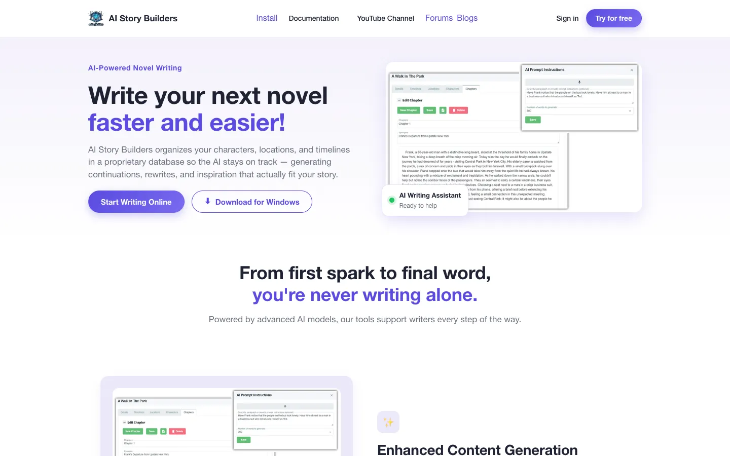 Screenshot of the AIStoryBuilders homepage