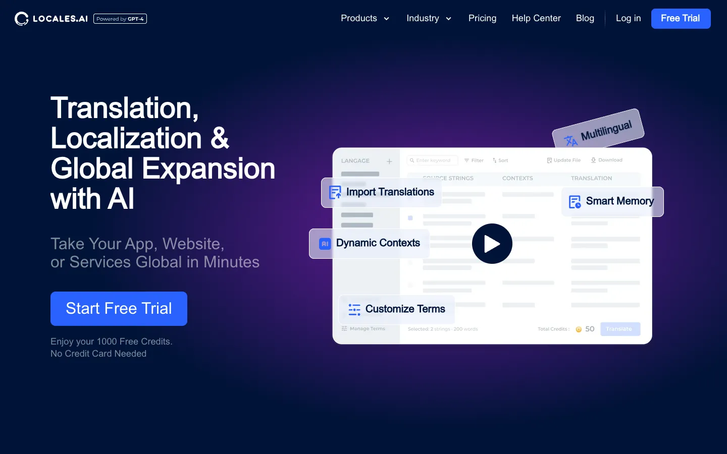 Screenshot of the Locales AI homepage