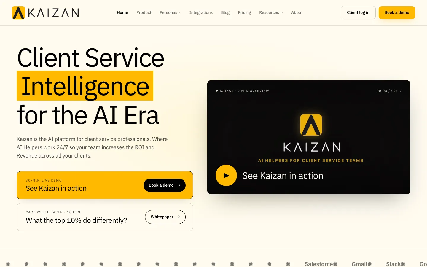 Screenshot of the Kaizan homepage
