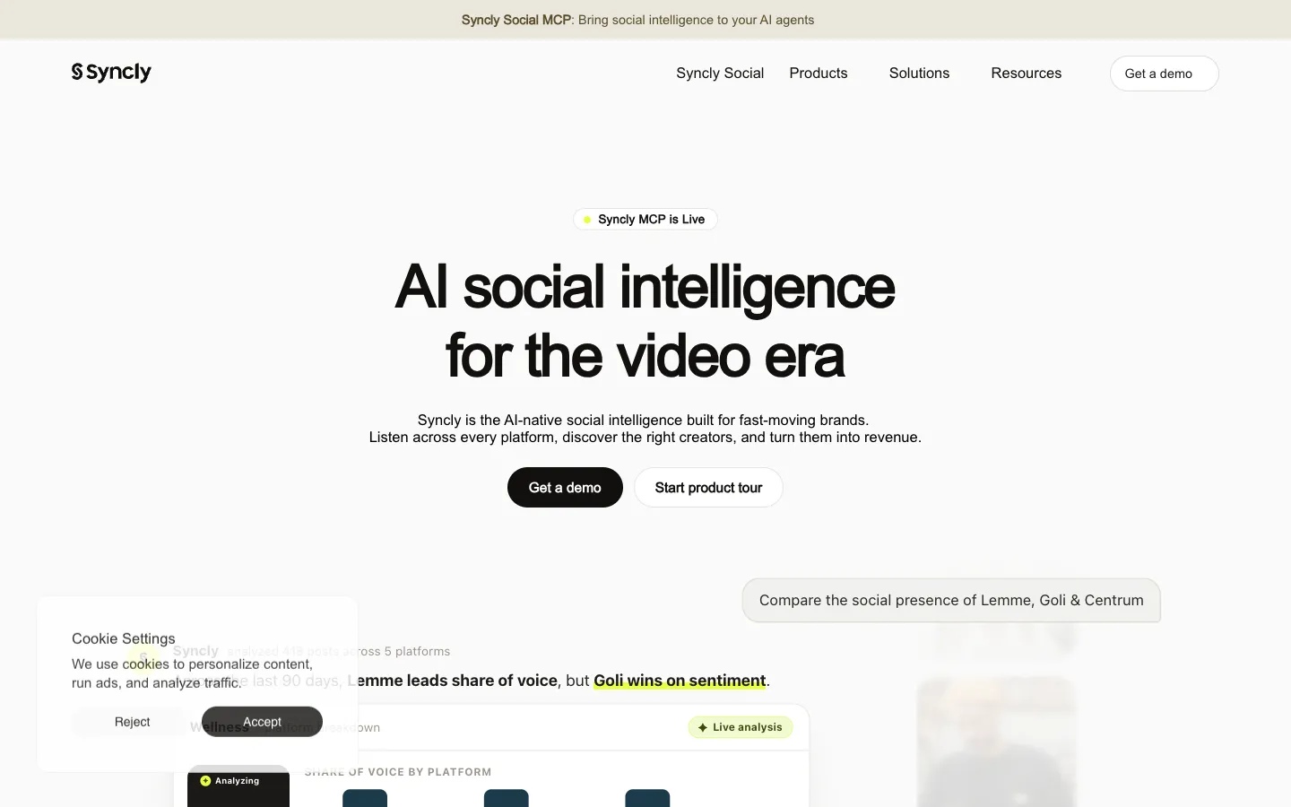 Screenshot of the Syncly homepage