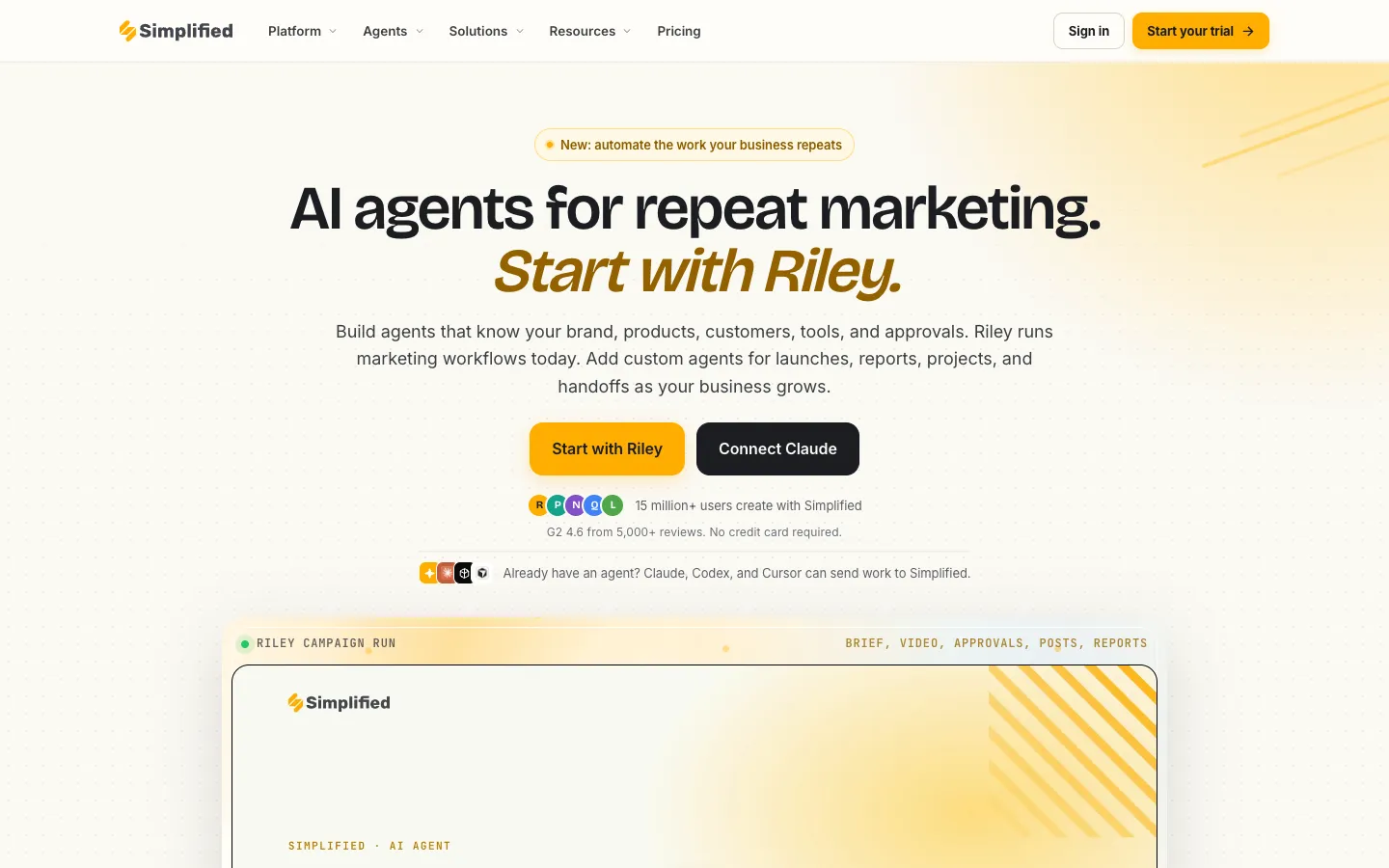 Screenshot of the Simplified homepage