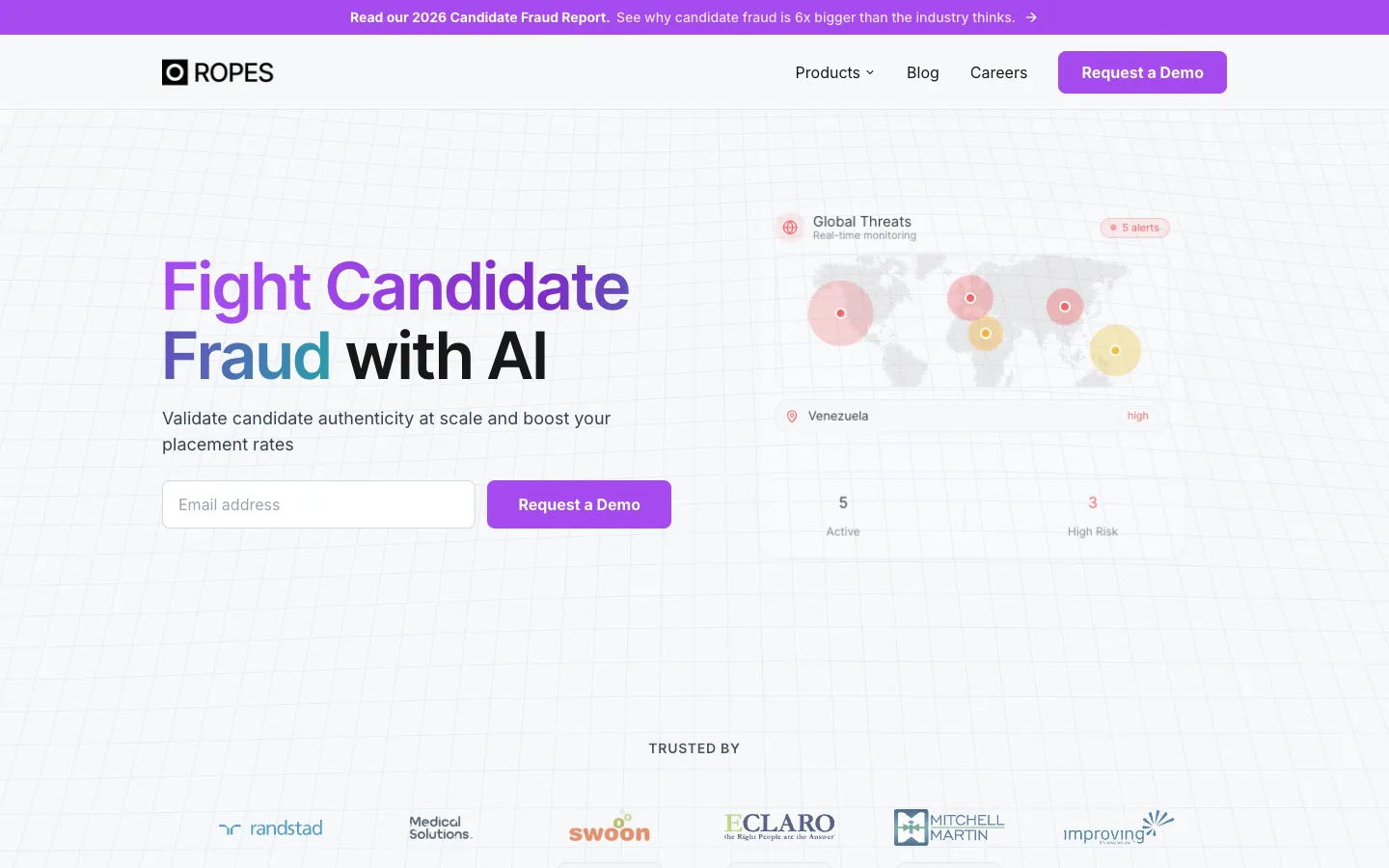 Screenshot of the Ropes AI homepage