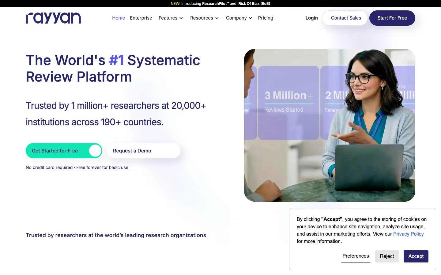 Screenshot of the Rayyan homepage