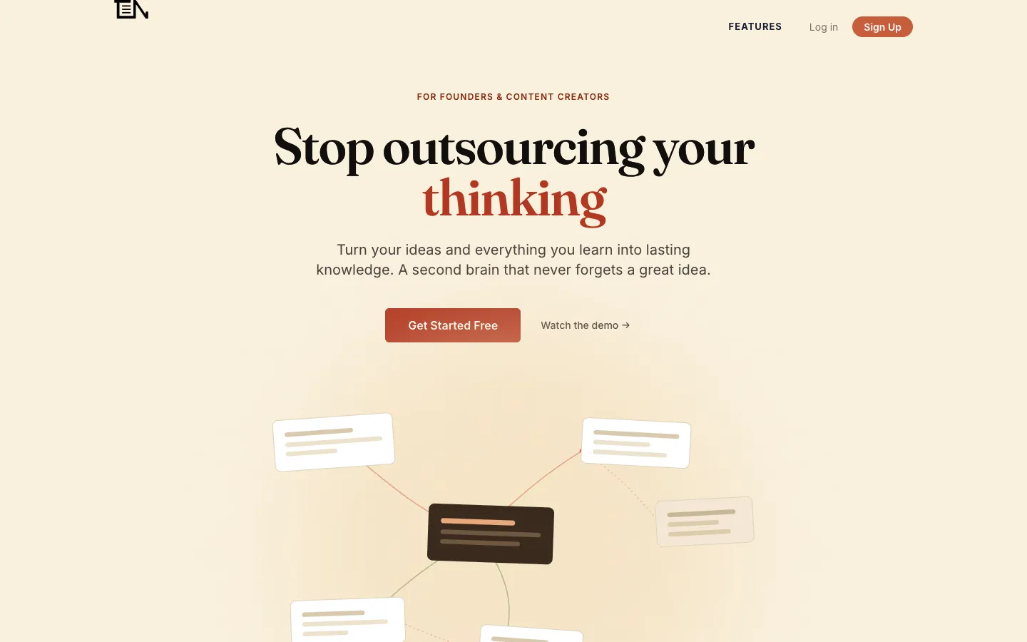 Screenshot of the ThinkerNotes homepage