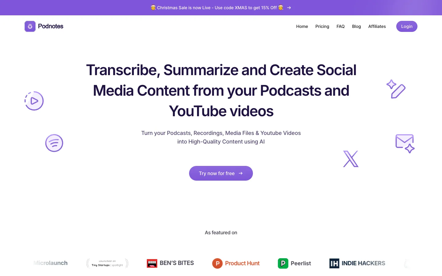 Screenshot of the Podnotes homepage