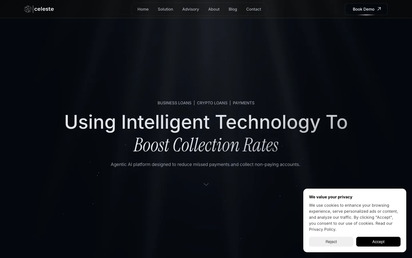 Screenshot of the Celeste homepage