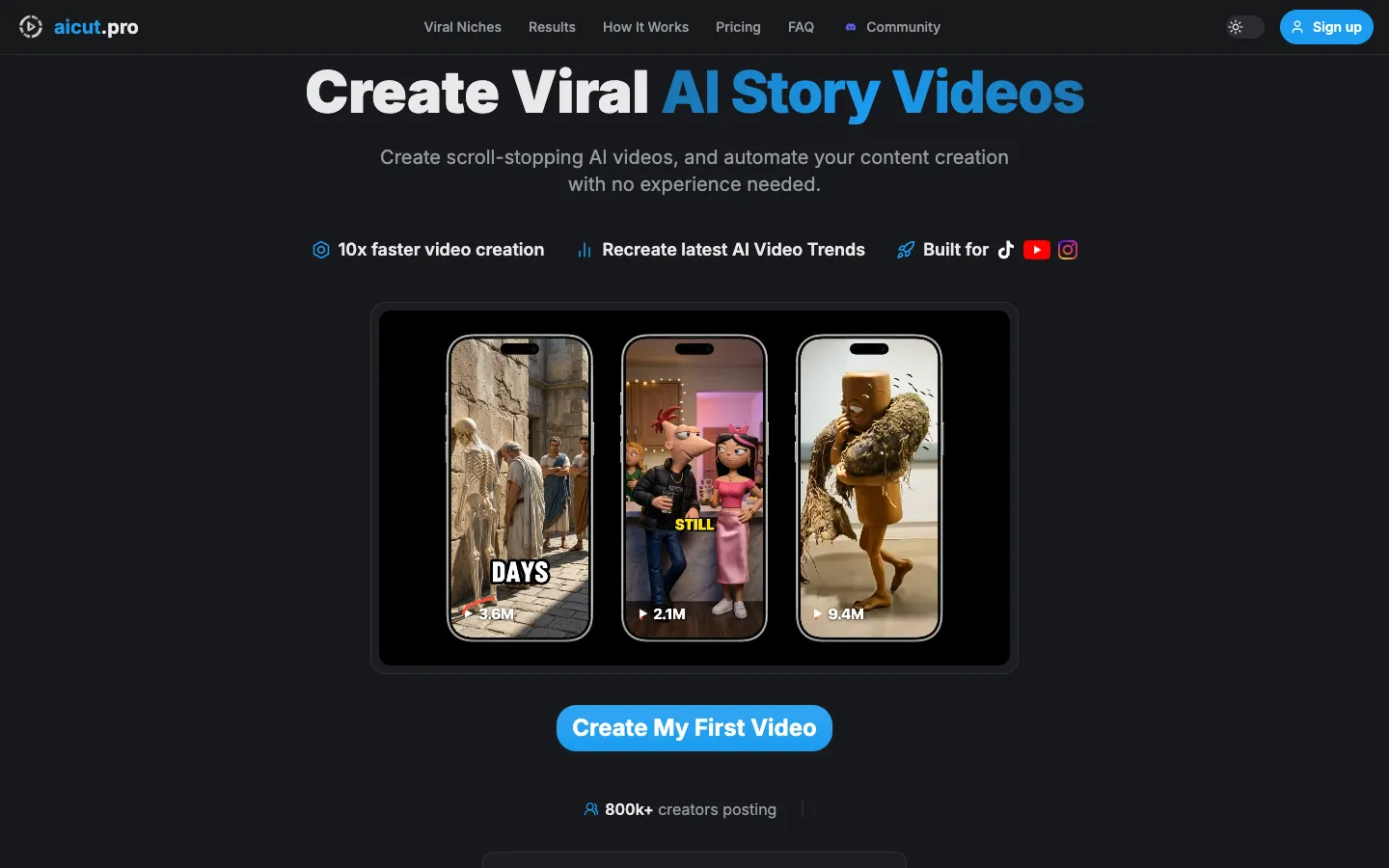 Screenshot of the aicut homepage