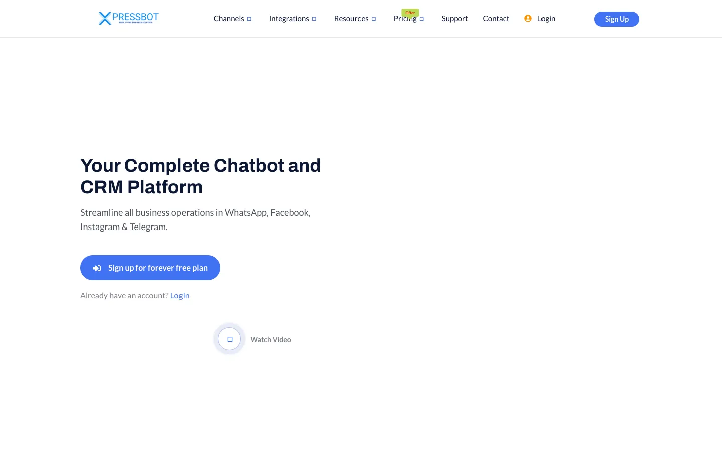 Screenshot of the XpressBot by Sky Free homepage