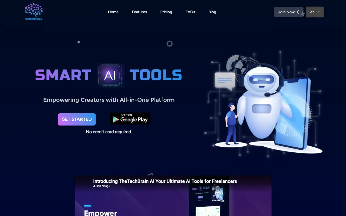 Screenshot of the TheTechBrain Smart Ai Tools homepage