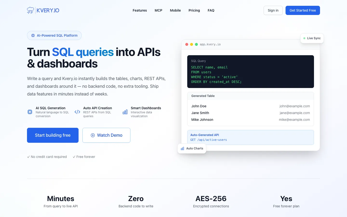 Screenshot of the Kvery.io homepage