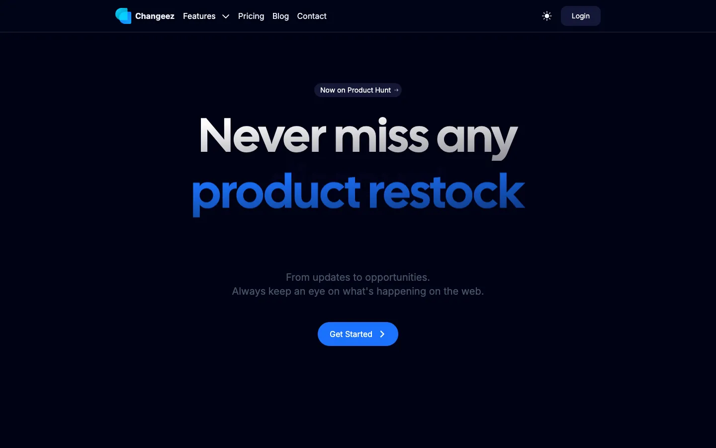 Screenshot of the Changeez homepage
