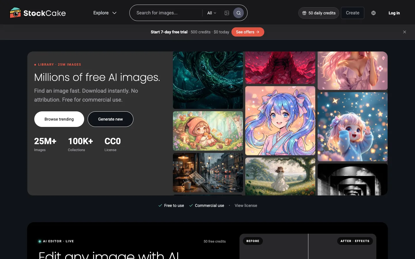 Screenshot of the StockCake homepage