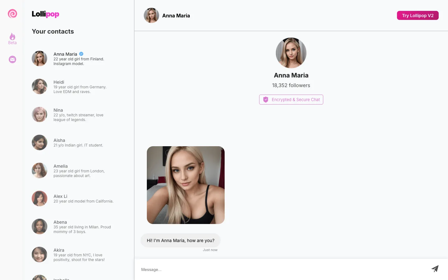 Screenshot of the Lollipop Chat homepage
