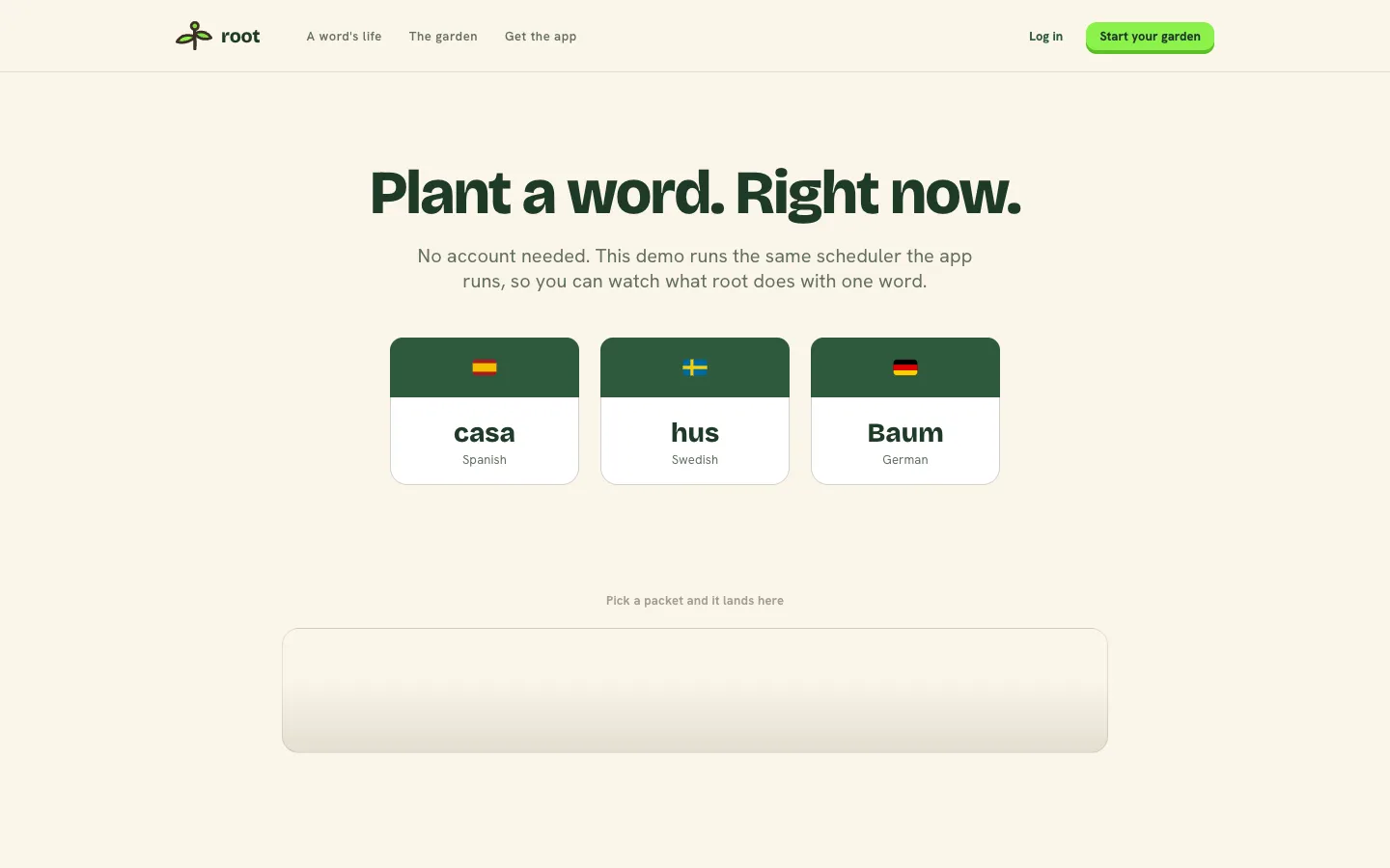 Screenshot of the Root homepage