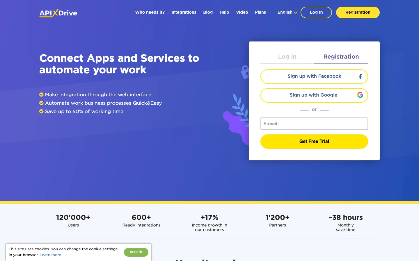 Screenshot of the ApiX-Drive homepage