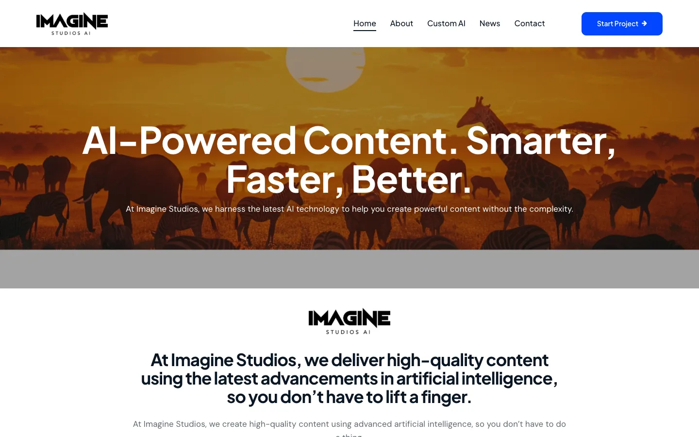 Screenshot of the Imagine Studios Ai homepage