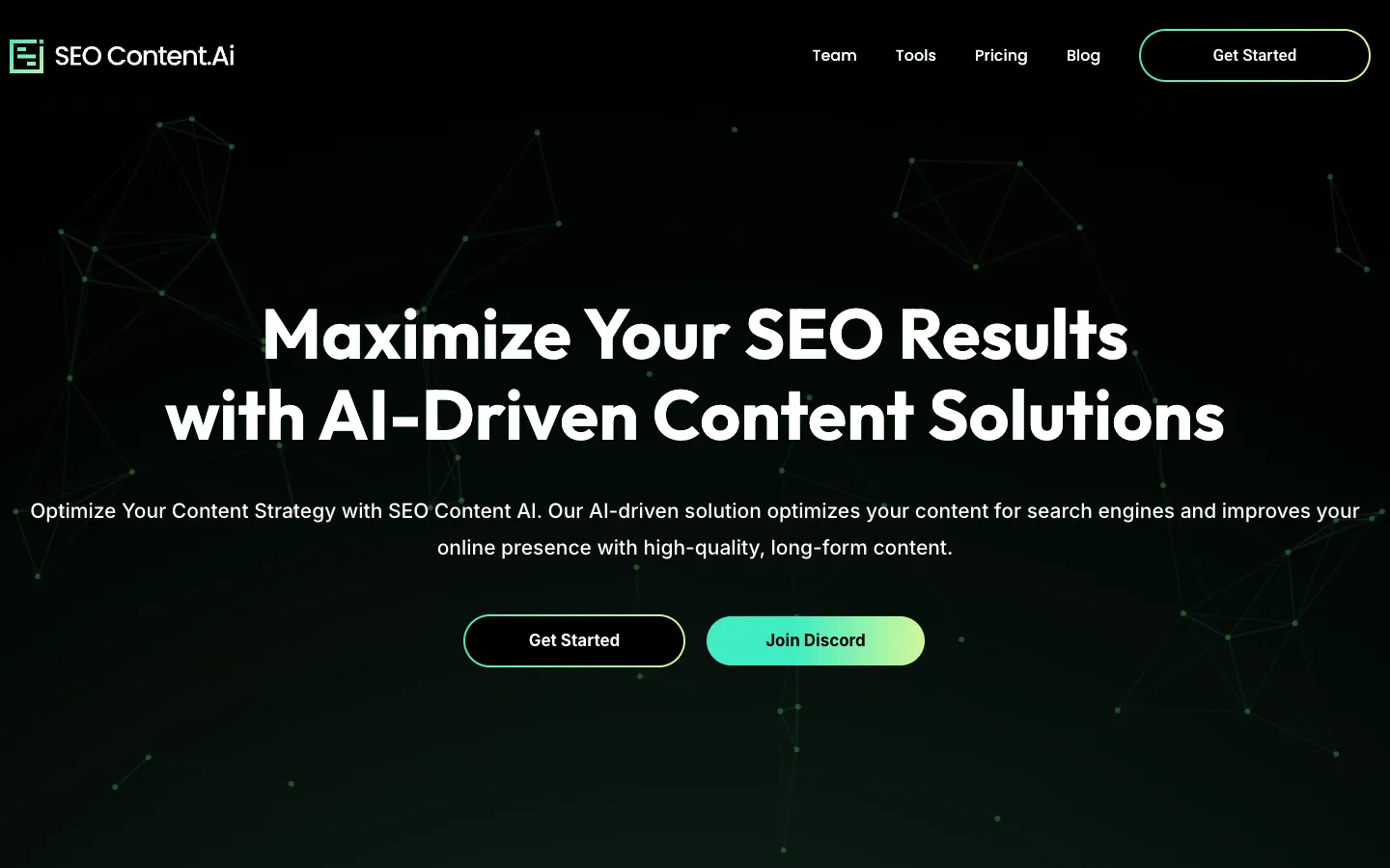 Screenshot of the SEO Content AI homepage