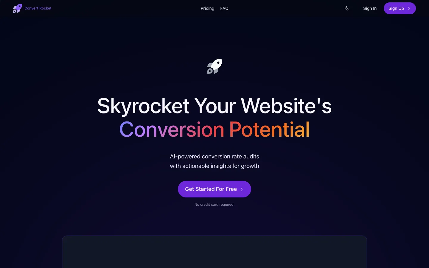 Screenshot of the Convert Rocket AI homepage