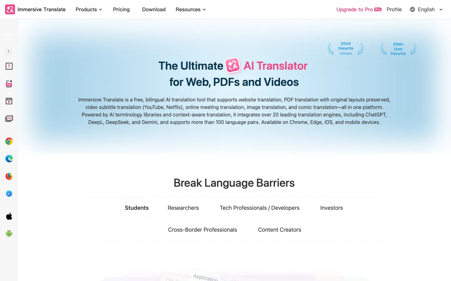 Screenshot of the Immersive Translate homepage