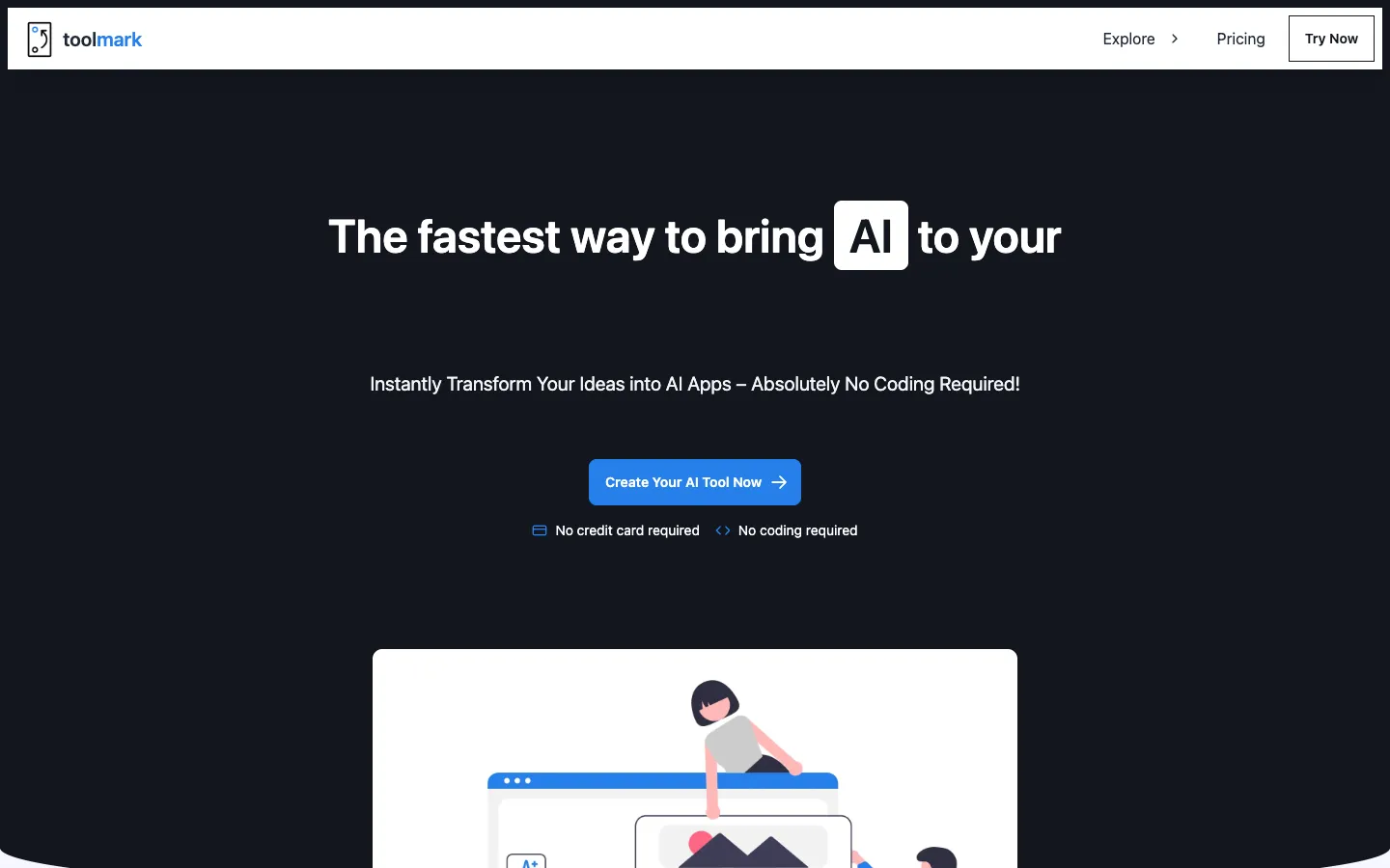 Screenshot of the toolmark.ai homepage