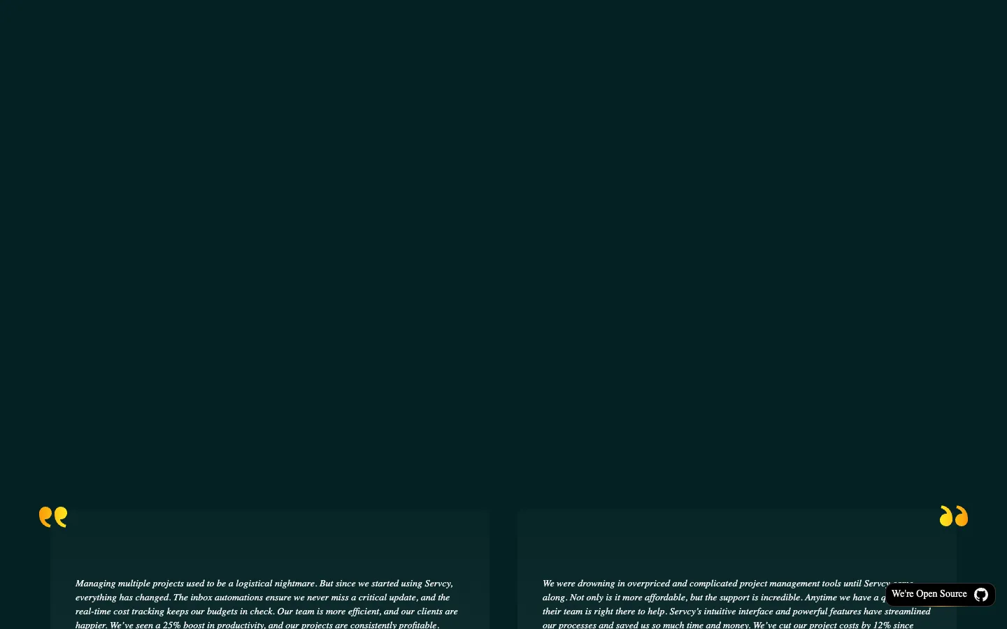 Screenshot of the Servcy homepage