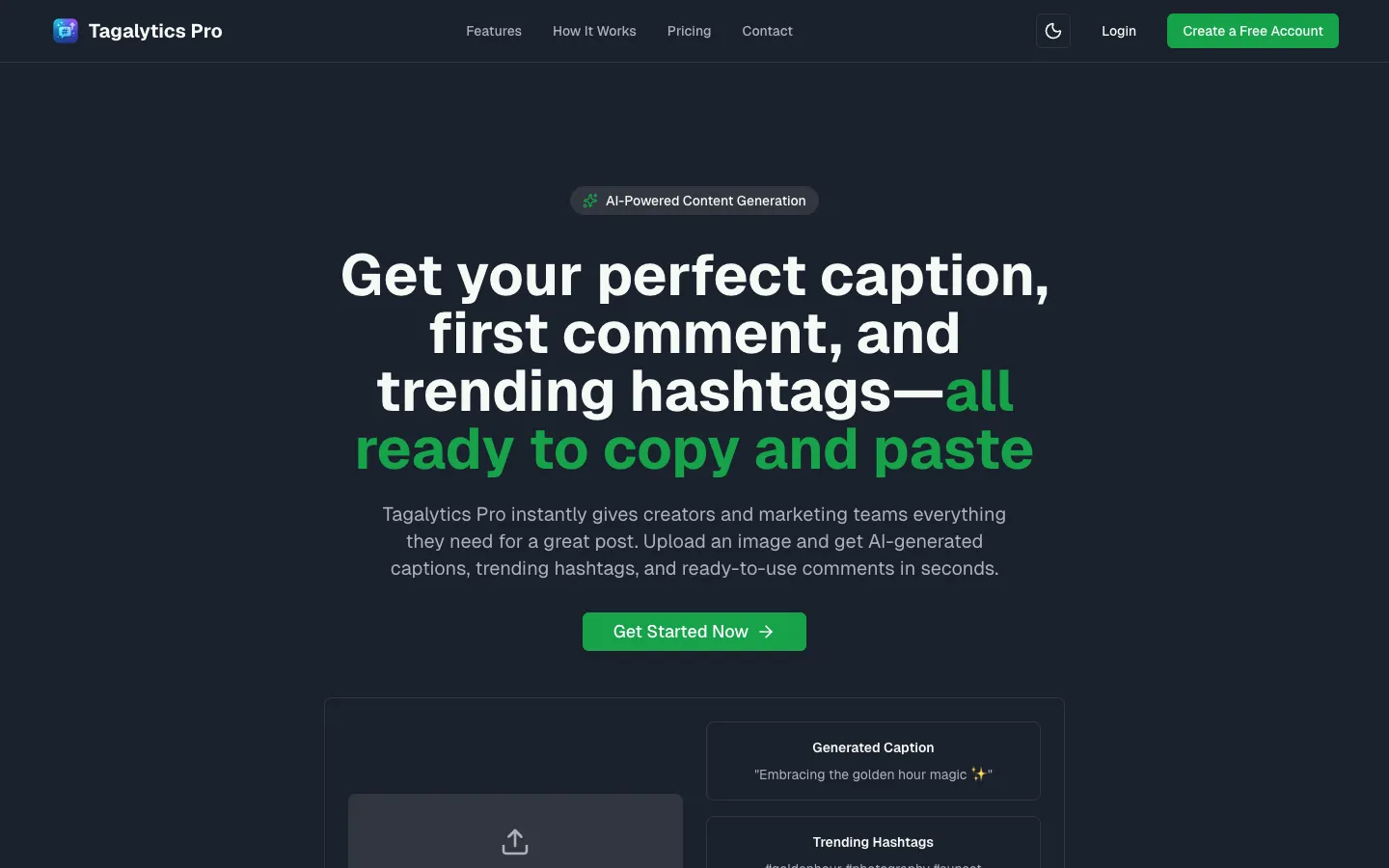 Screenshot of the Tagalytics Pro homepage