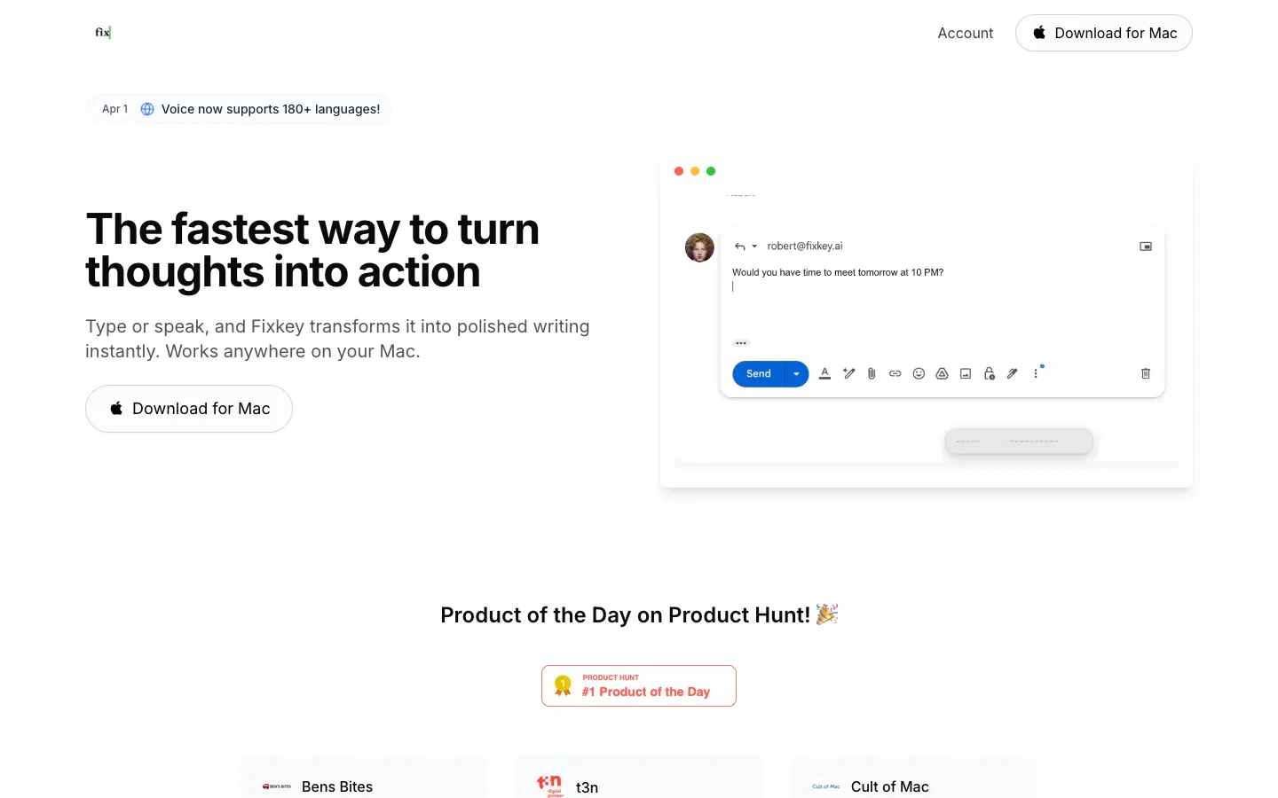 Screenshot of the Fixkey homepage