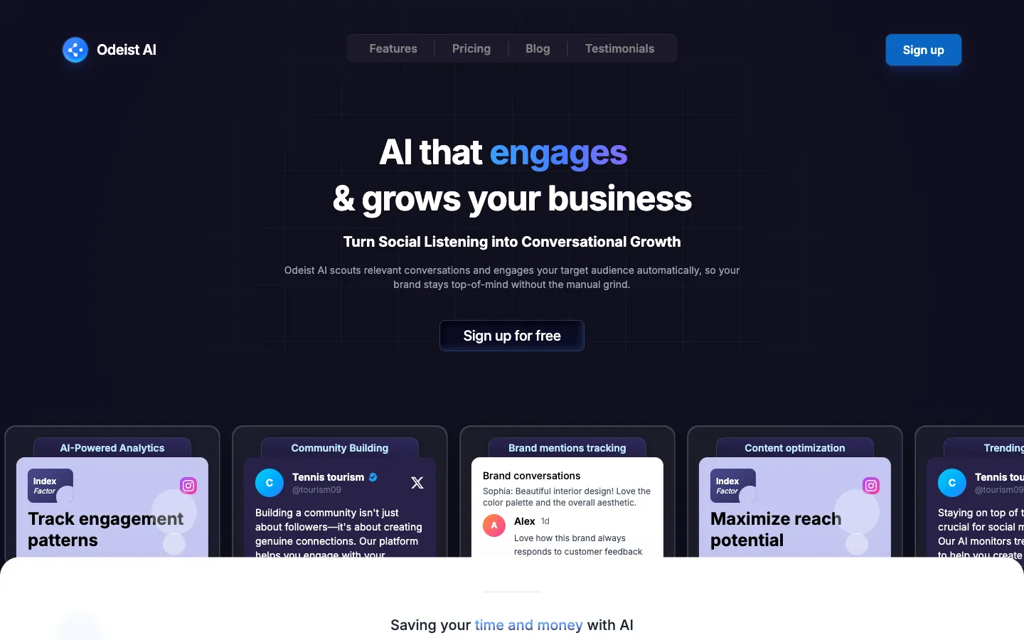 Screenshot of the odeist homepage