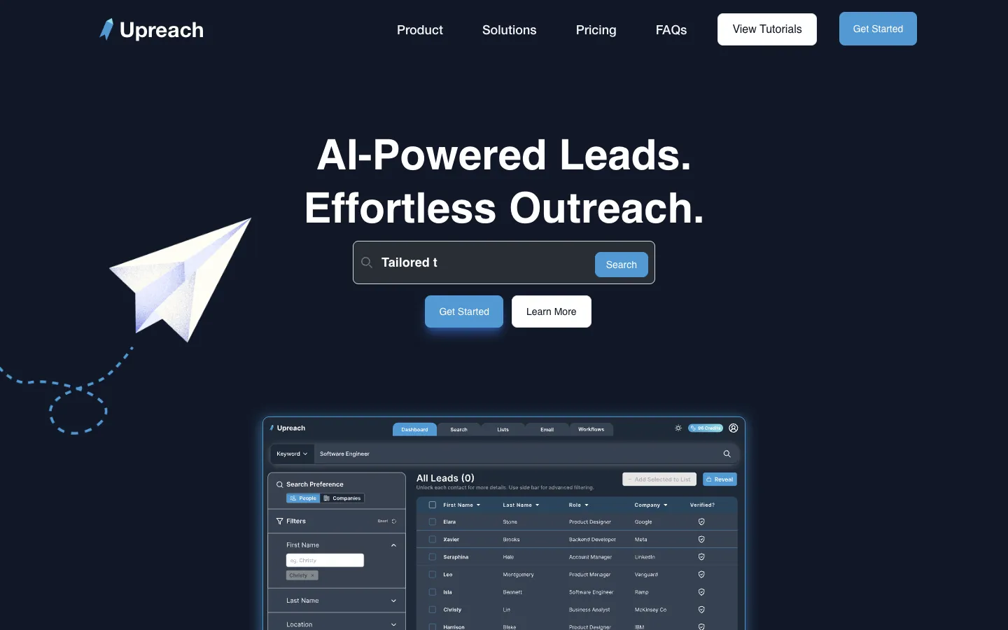 Screenshot of the Upreach homepage