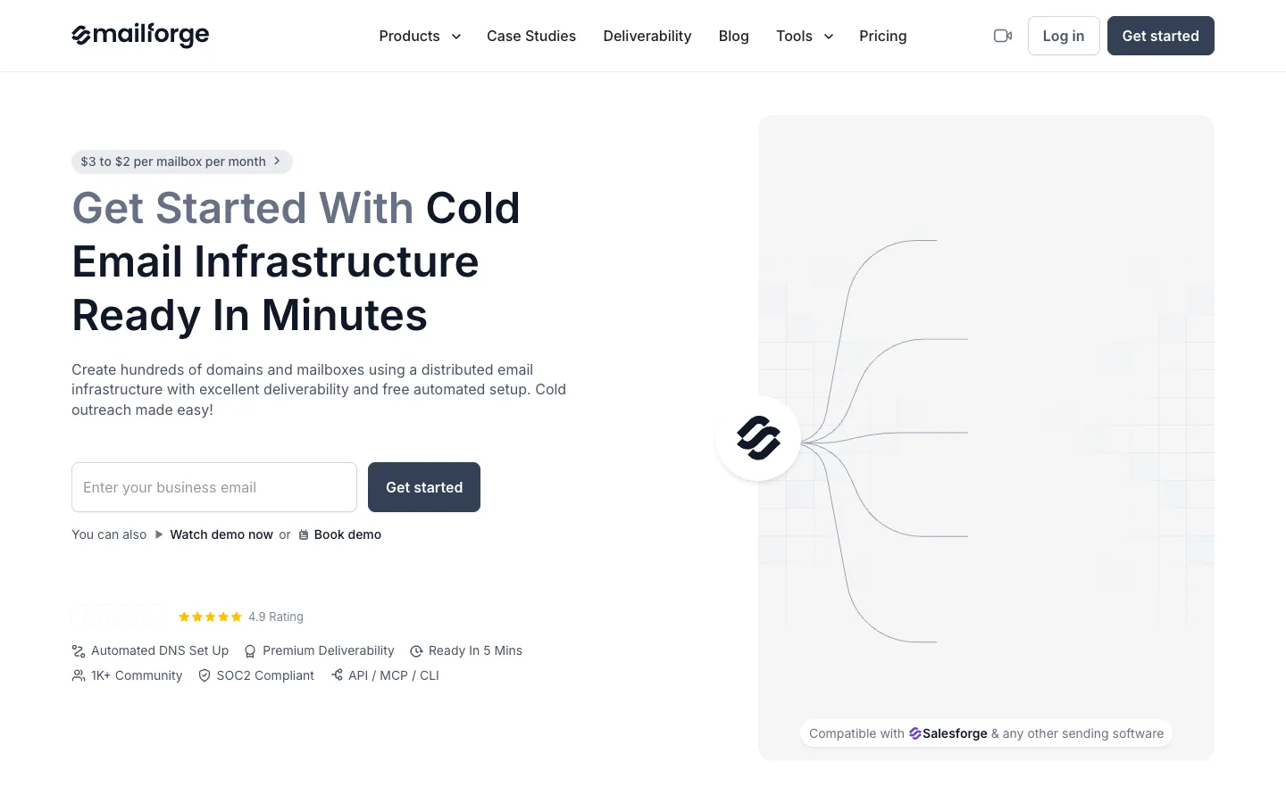 Screenshot of the Mailforge homepage