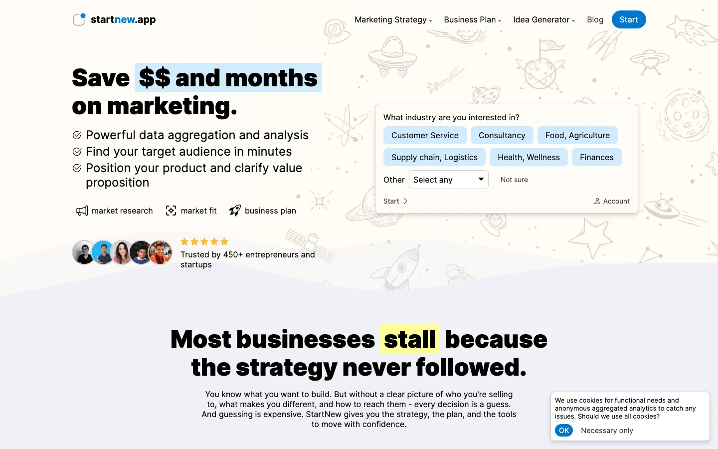 Screenshot of the startnew.app homepage