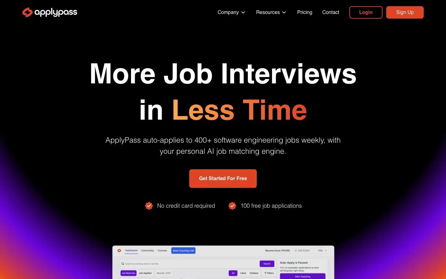 Screenshot of the ApplyPass homepage