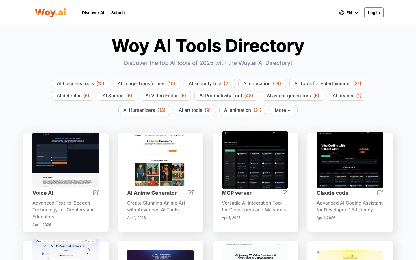 Screenshot of the woy.ai homepage